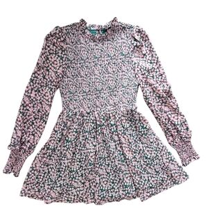 Lulus Floral Forever Green Pink Floral Fairy Cottage Smocked Skater Dress M